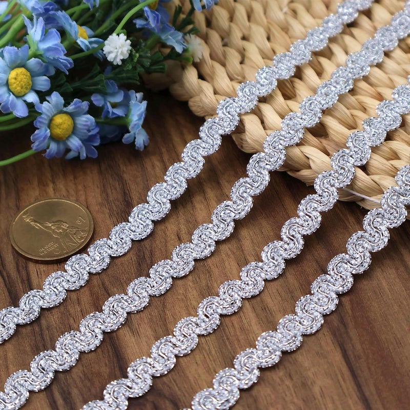 DHFLYDH Rick Rack Trim Braid Lace Trim Embellishment Metallic Edge 20 Yards Braid Lace Trim Wave Braid Lace Ribbon for DIY Crafts Sewing (Silvery) - Image 5